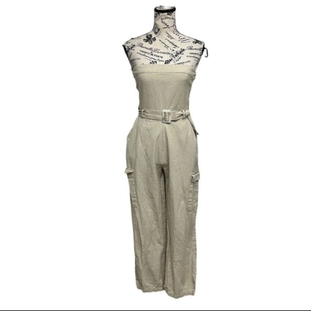 Sim And Sam Women's Belted Linen Jumpsuit Size Medium!